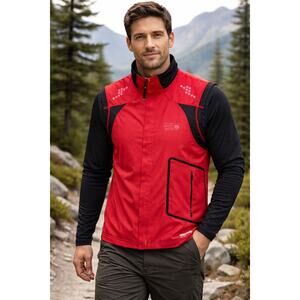 Mountain Hardwear Men's Windstopper Vest Red Black Reflective‎ Zipped Pockets L